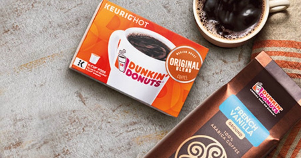 dunkin donuts orignal blend with coffee cups