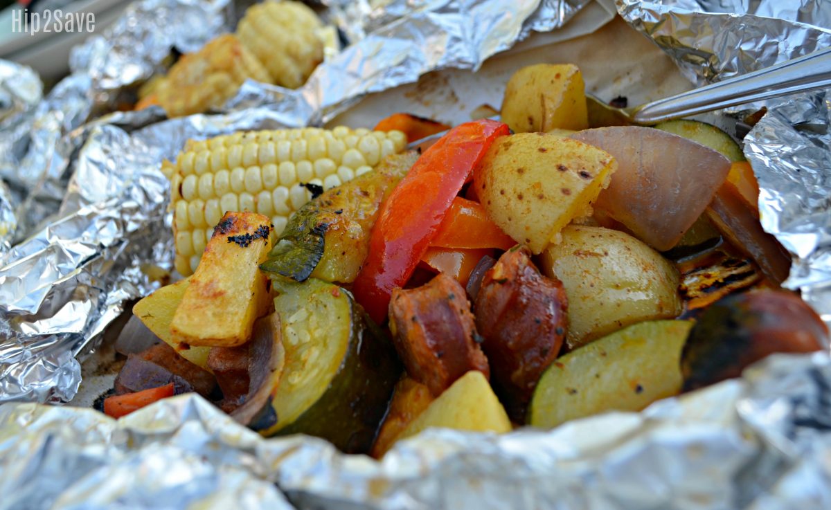foil pack cooked veggies and sausage 