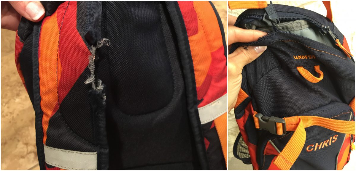 Land's End backpack with wear and tear