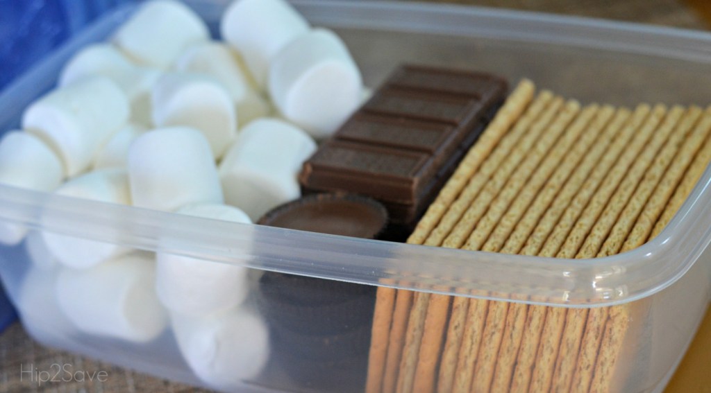 s'mores ingredients in plastic bin