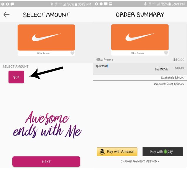 how to use nike gift card on app