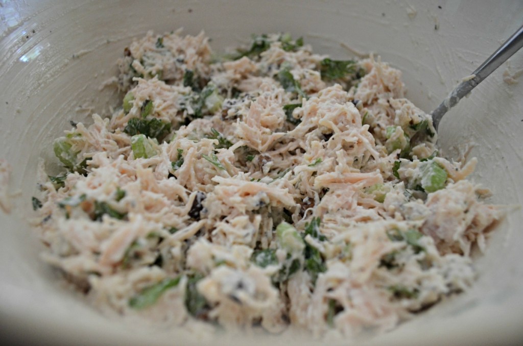 preparing chicken salad