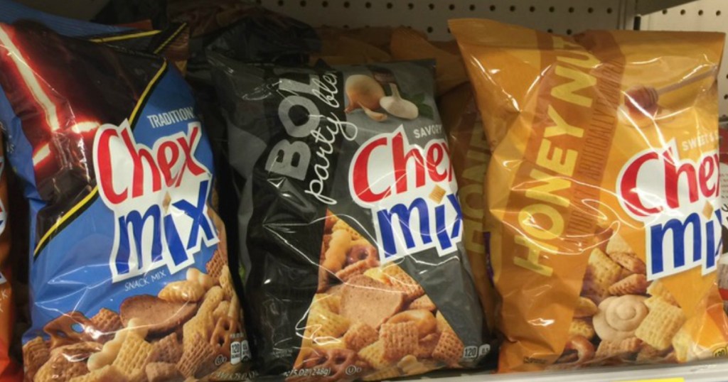 three bags of snack mix 