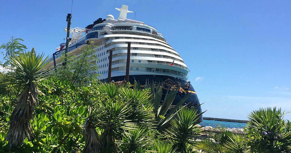 front of a cruise ship in port