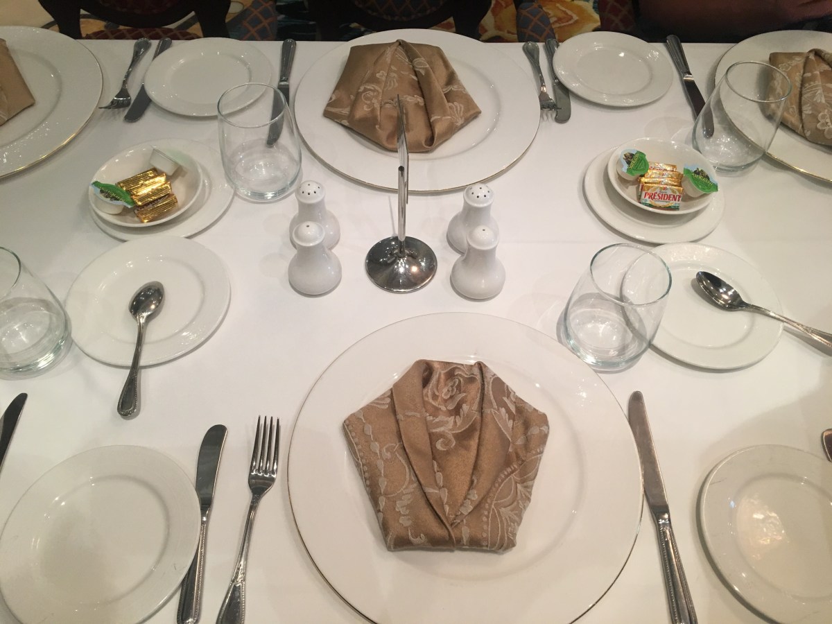 dining table set for dinner on cruise ship