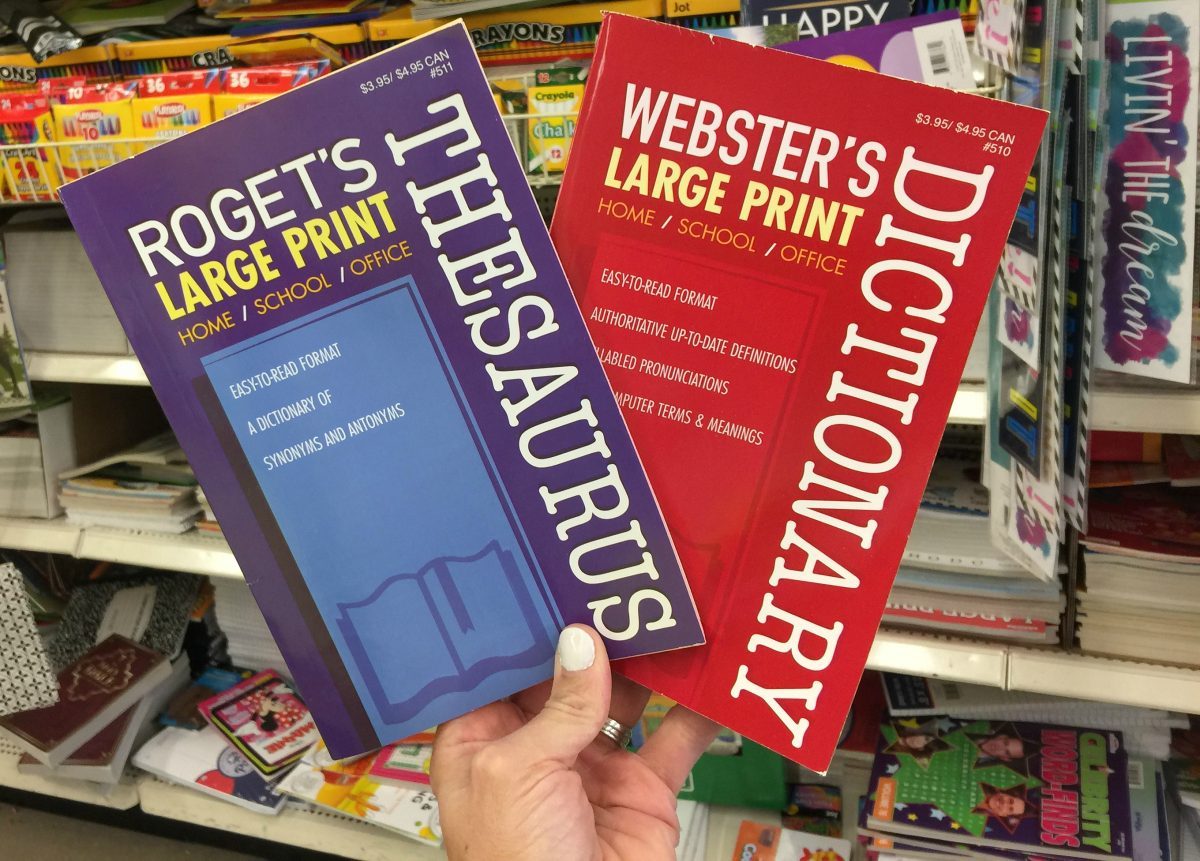 Roget's thesaurus and Webster's dictionary at Dollar Tree