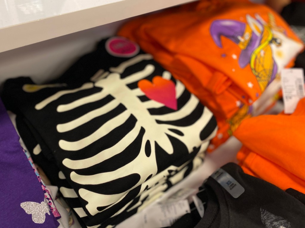 store shelf filled with Skeleton Children's Tees