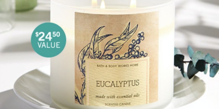Bath & Body Works: Free Eucalyptus 3-Wick Candle w/ ANY Purchase ($24.50 Value)