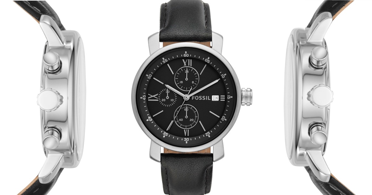 fossil rhett chronograph black leather watch