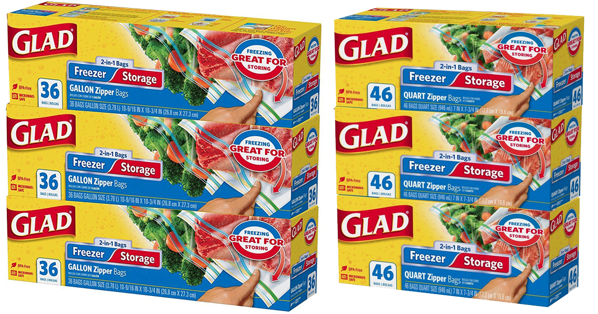 Glad Zipper Bags, 2-in-1, Freezer Storage, Gallon - 36 bags