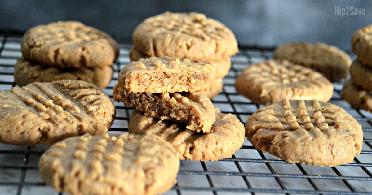 Hip2Keto 3 ingredient peanut butter cookies recipe - cookies on a cooling rack