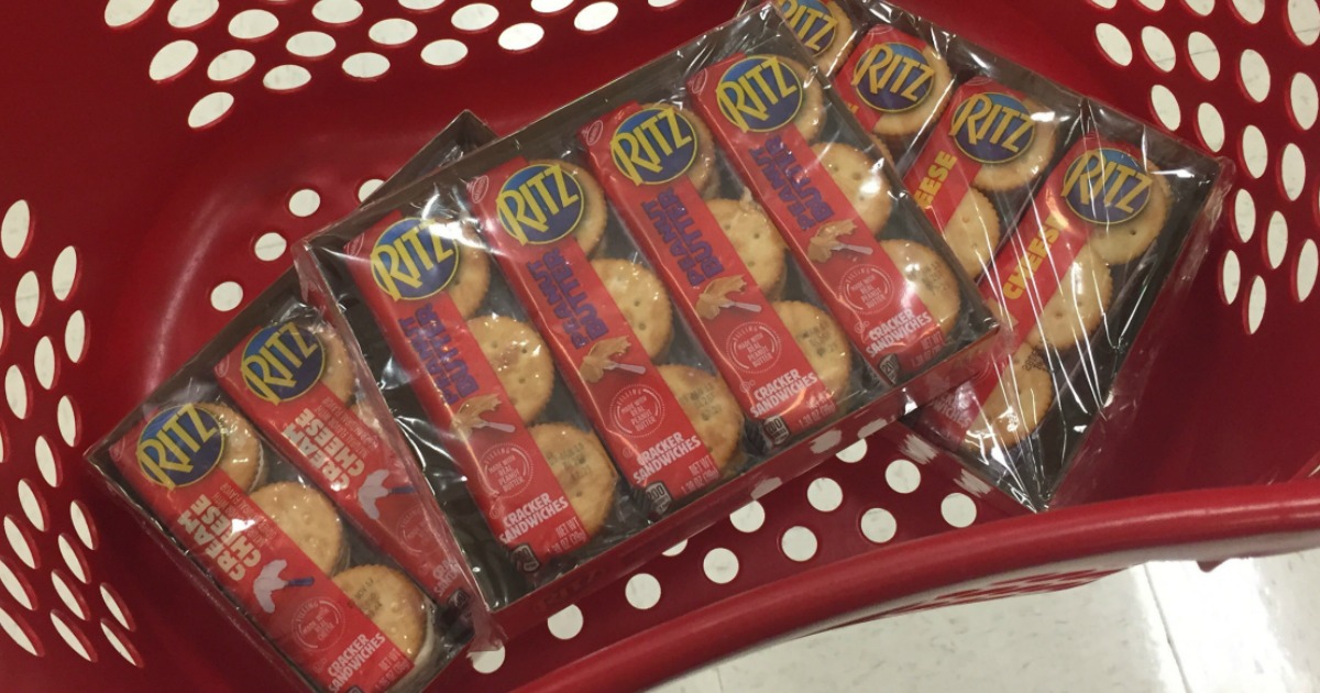 Ritz cracker sandwiches in a Target shopping basket
