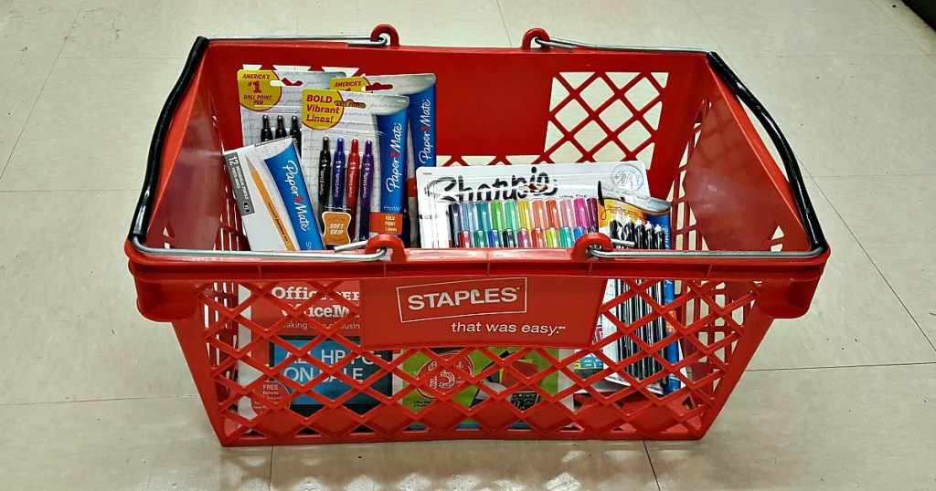 Staples basket filled with supplies