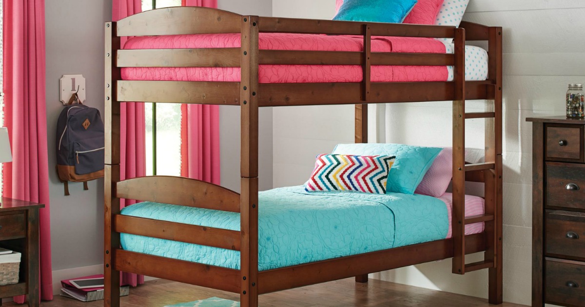 wood bunk beds with mattresses