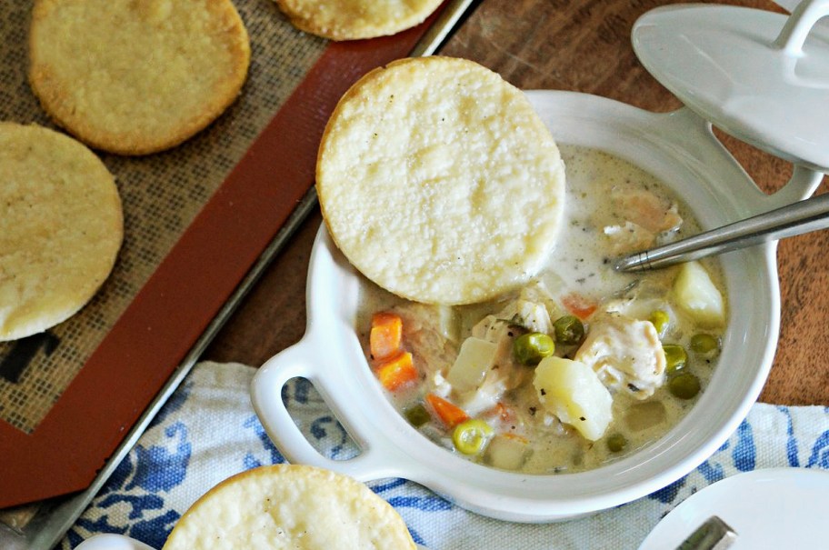 chicken pot pie soup in a bowl, one of the best fall soup recipes