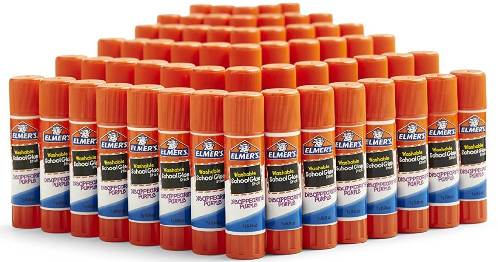 60 elmer's glue sticks lined up in rows