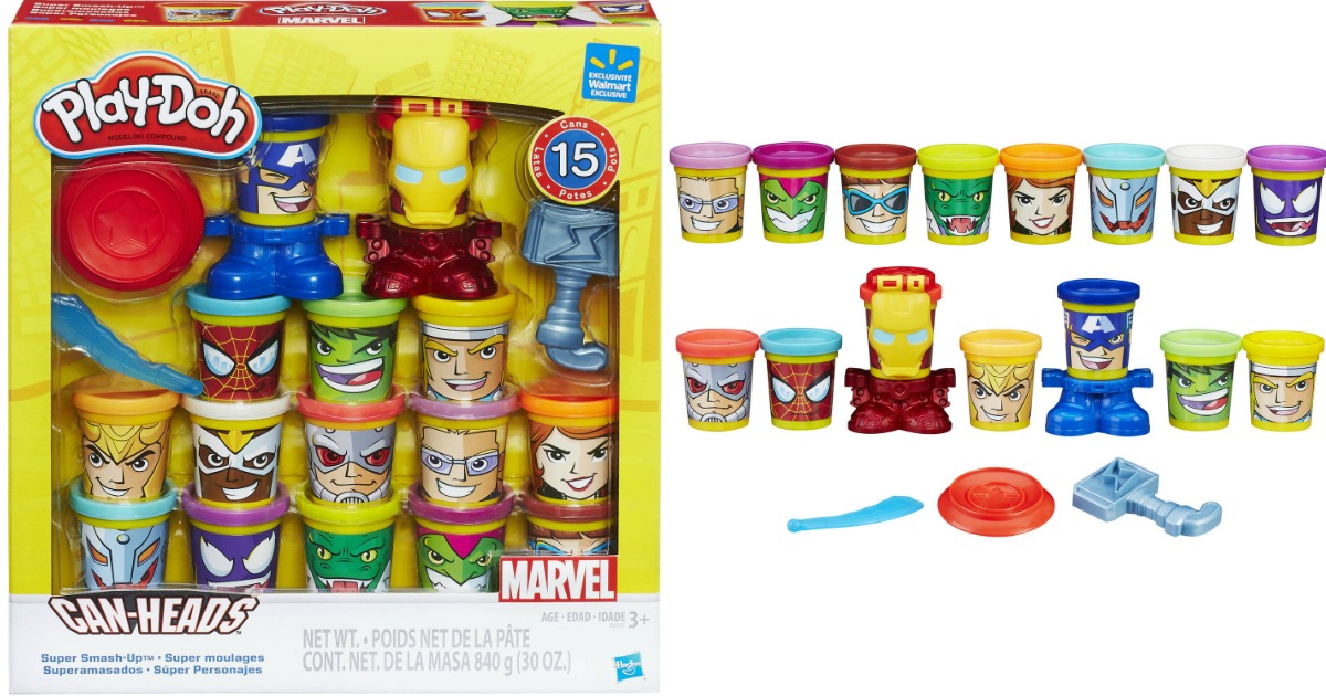 20 2oz Cans Play-Doh Marvel  Can-Heads with 5 base sets 