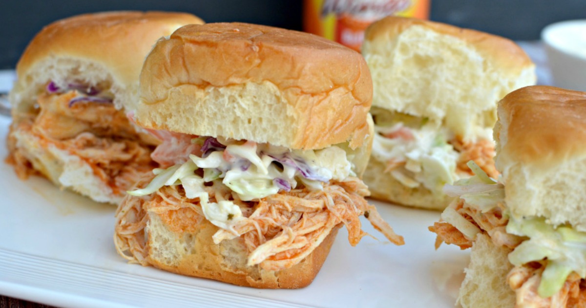 sliders with shredded chicken and coleslaw