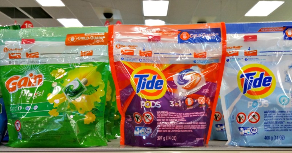 pods laundry detergent on shelf 