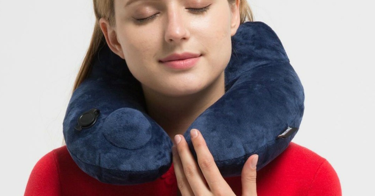 Amazon Soft Velvet Inflatable Travel Neck Pillow Only 12.99