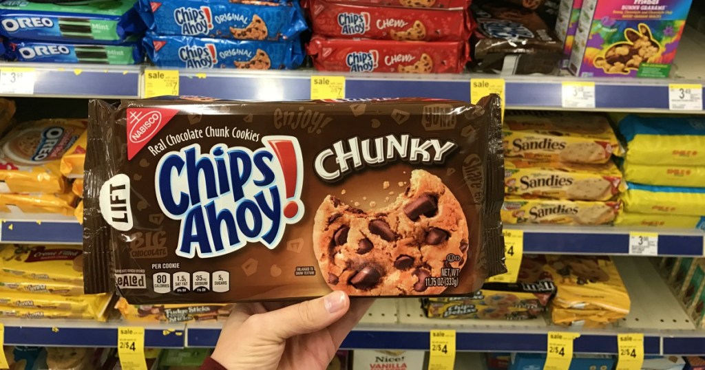 hand holding Chips Ahoy! Chunky Chunk Chocolate Chip Cookies