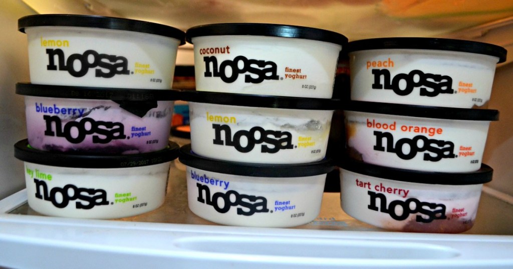 various yogurt tubs on shelf 