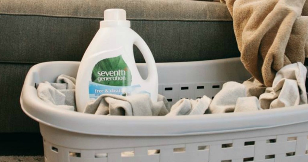seventh generation laundry detergent in laundry basket