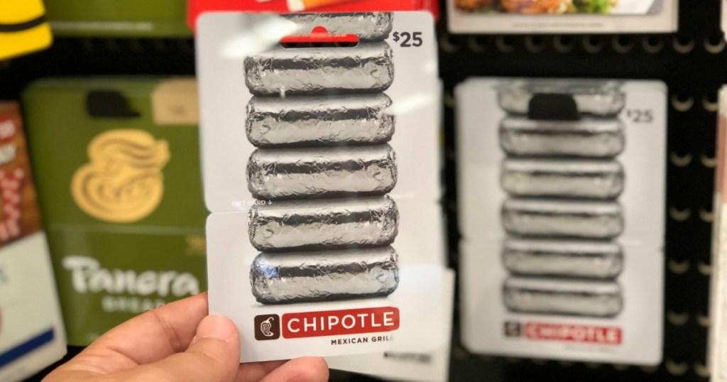 hand holding chipotle 25 gift card in store