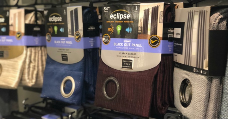 eclipse blackout curtains hanging in store