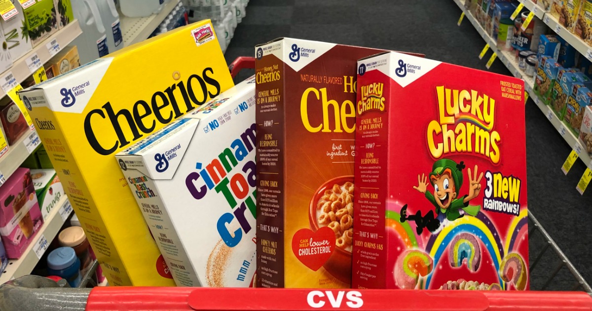 cereals in a CVS shopping cart