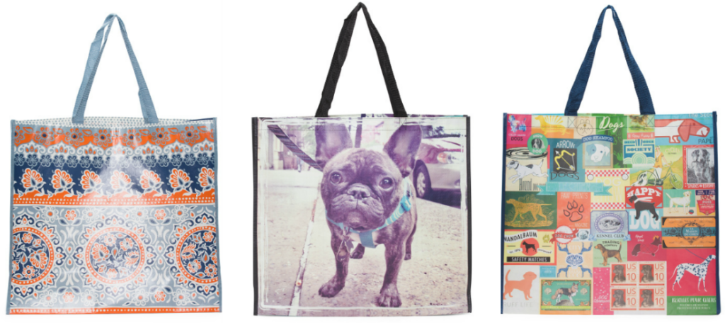 NEW TJ Maxx Shopping Bag CUTE Dressed Dogs in Shirts hats, scarves Reusable  Tote