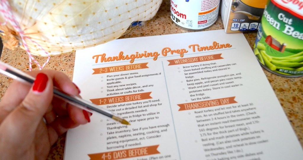 hand holding pen on thanksgiving timeline printable