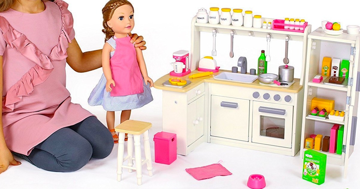 Doll Kitchen Set W Refrigerator And Accessories Only 79 99 Shipped   Kitchen Accessories 