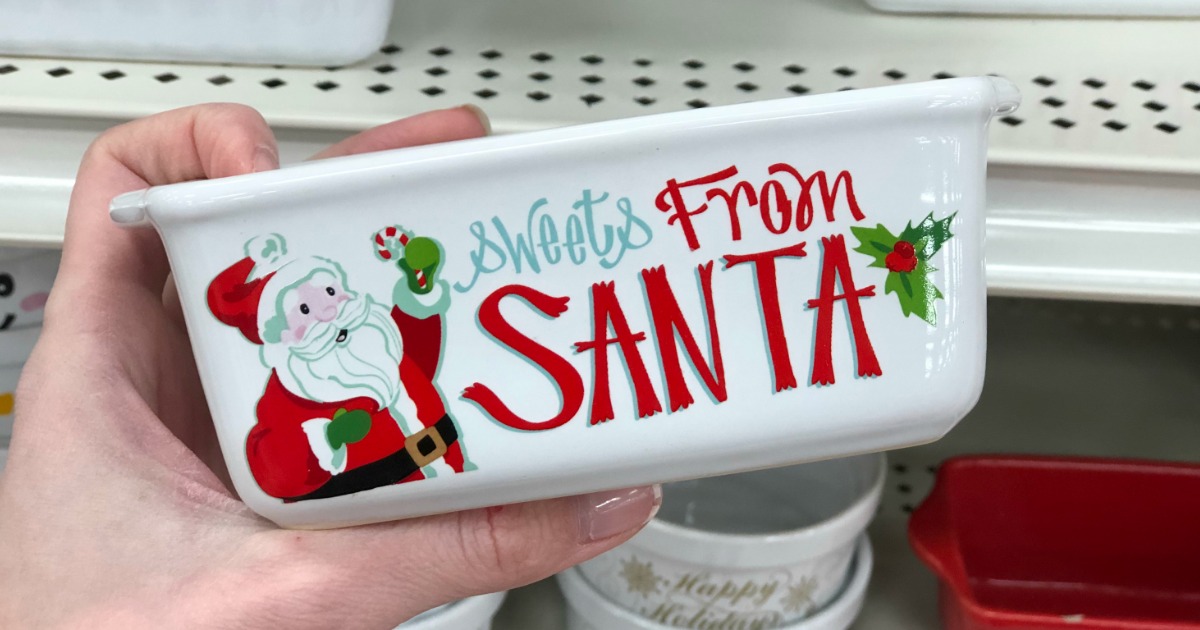 Northeast Home Goods Christmas Holiday Stoneware Mini Loaf Pan (Eat Drink  and Be Merry Reindeer on Red)