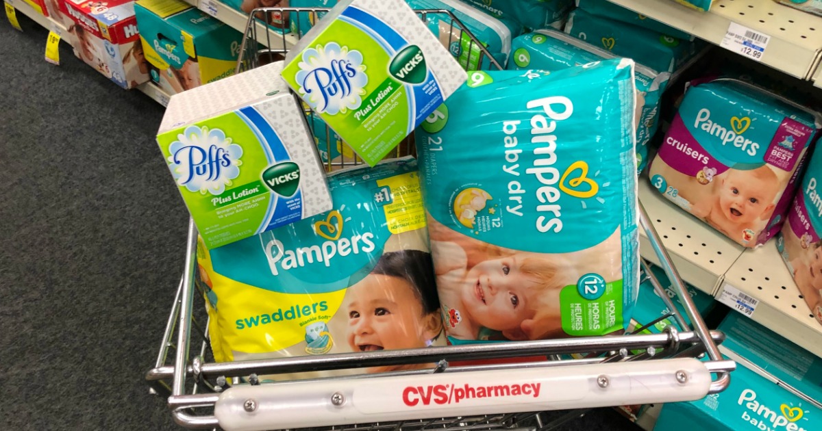 CVS TWO Pampers Diapers Packs + TWO Puffs Tissues Only 11.96 (After