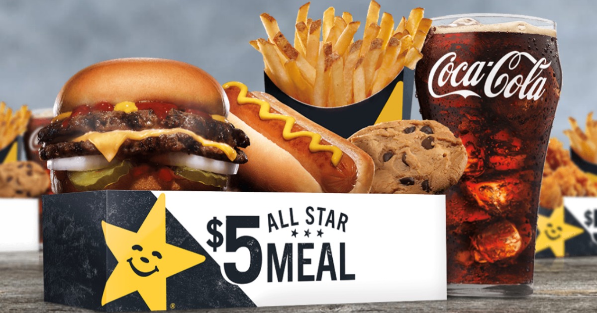 Carl's Jr. All Star Meal Just 5 (Includes TWO Sandwiches, Fries, Drink