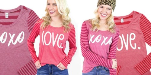 Cute Long Sleeve Valentine Tees Only $16.95 Shipped + More