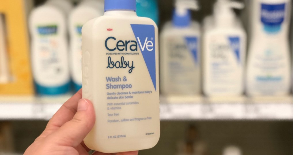 cerave baby wash in womans hand