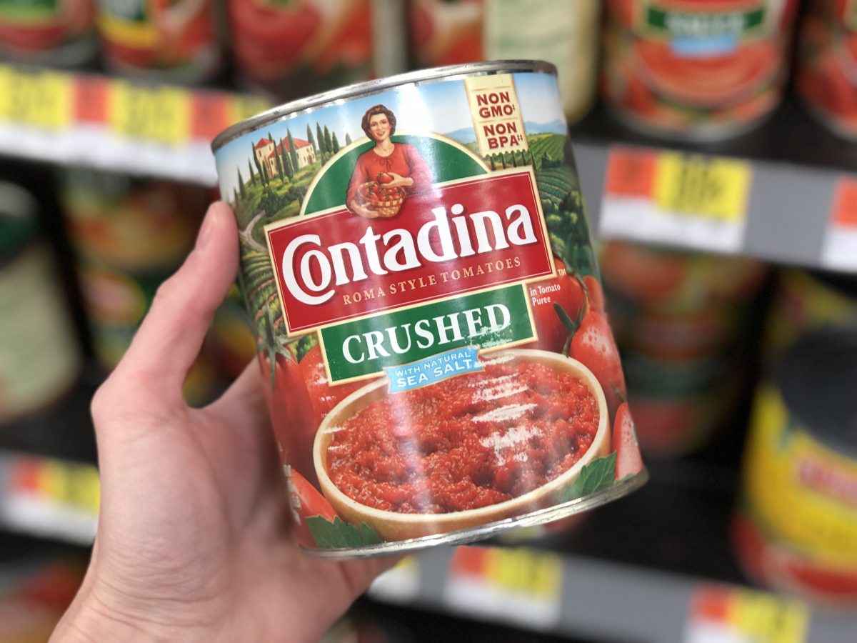 crushed tomatoes in a can at the store