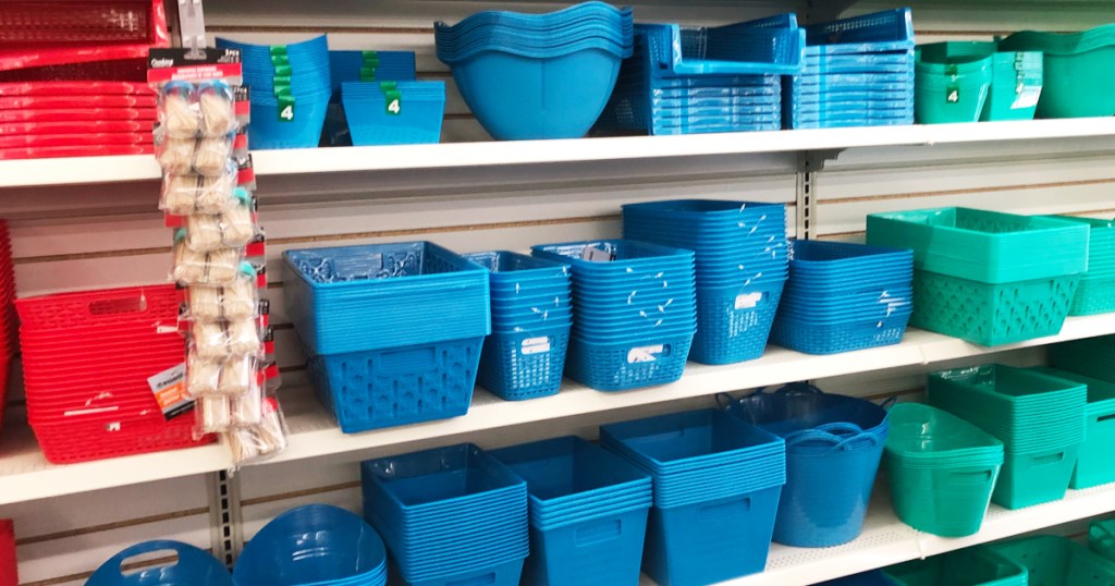 Take a trip to the dollar store for inexpensive organizing containers - I'm  an Organizing Junkie