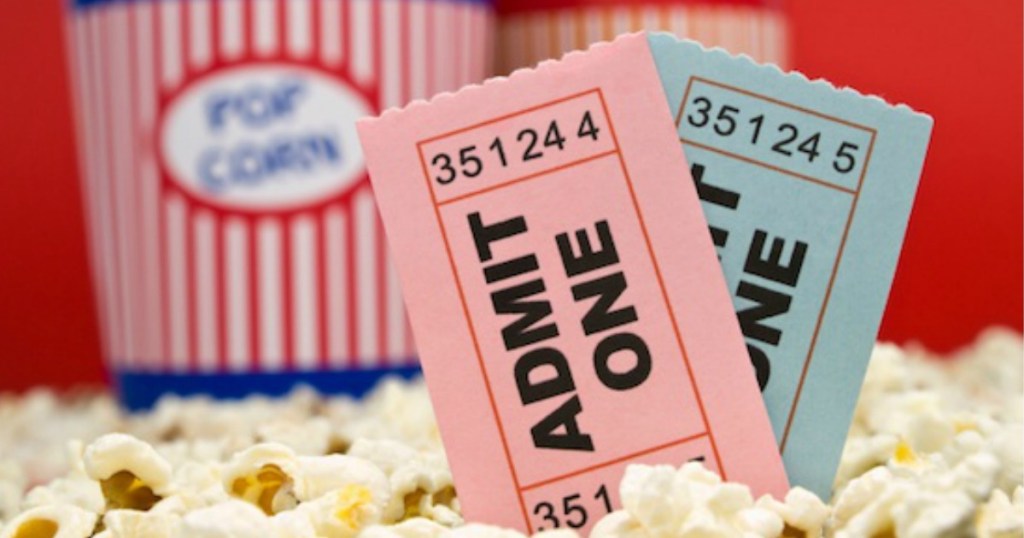 two movie tickets in popcorn
