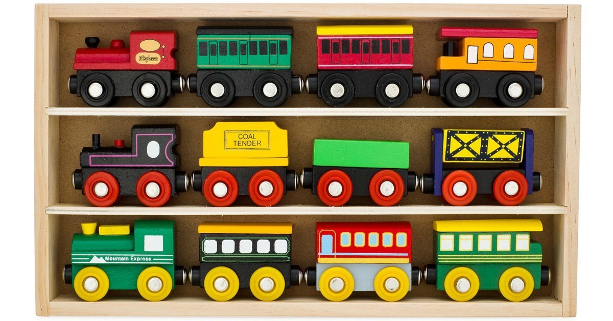 Amazon 12Piece Wooden Train Car Set Only 14.81