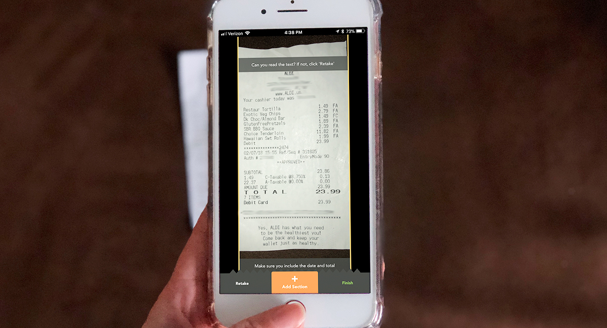 using receipt scanner app on iphone