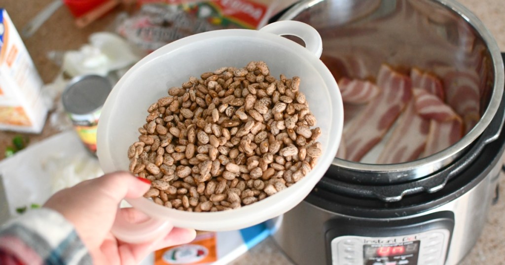dry beans going into pressure cooker