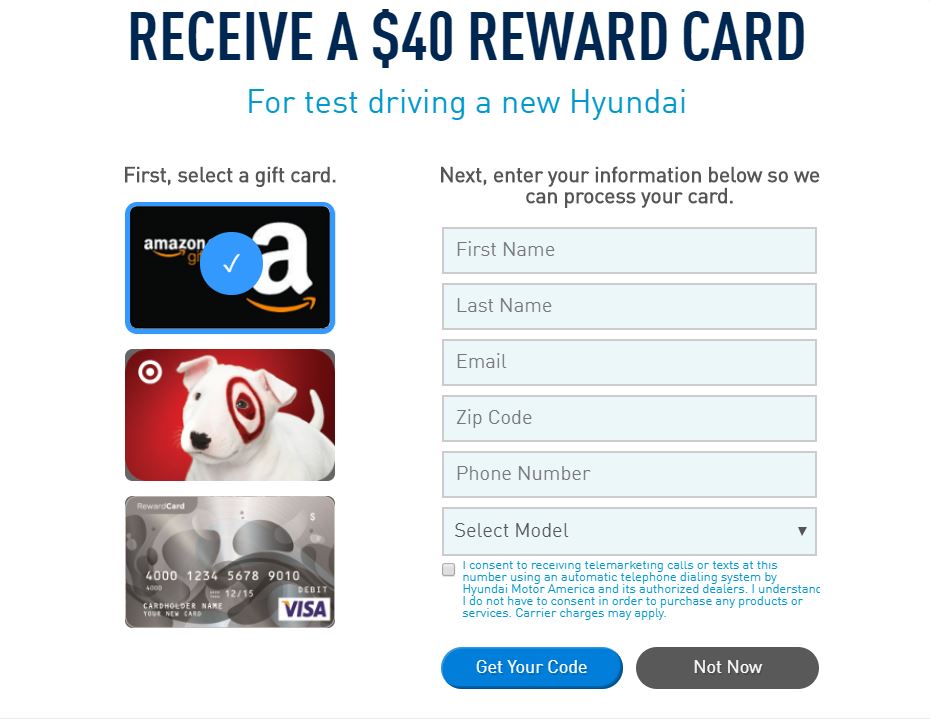 Possible FREE 40 Amazon, Target or Visa Gift Card Just Test Drive