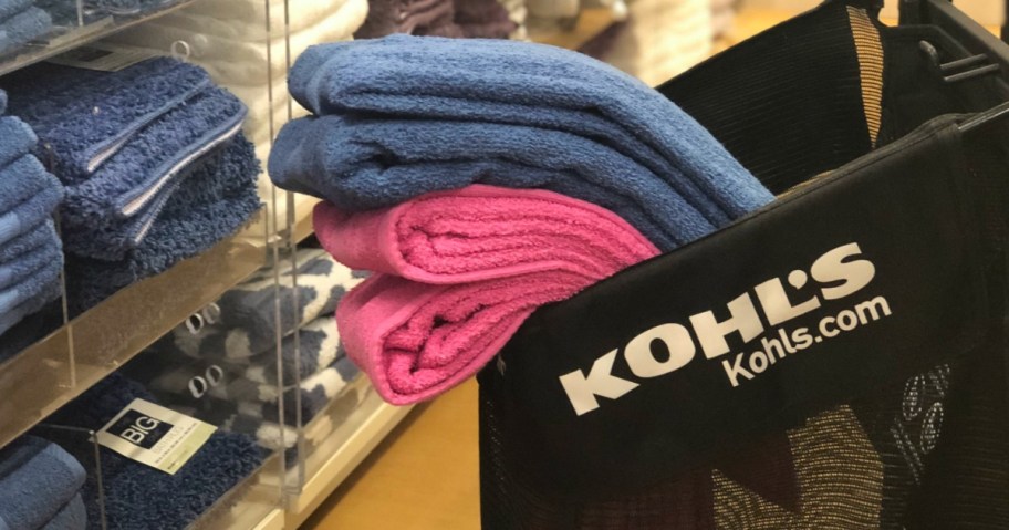 kohl's shopping cart with towels hanging out