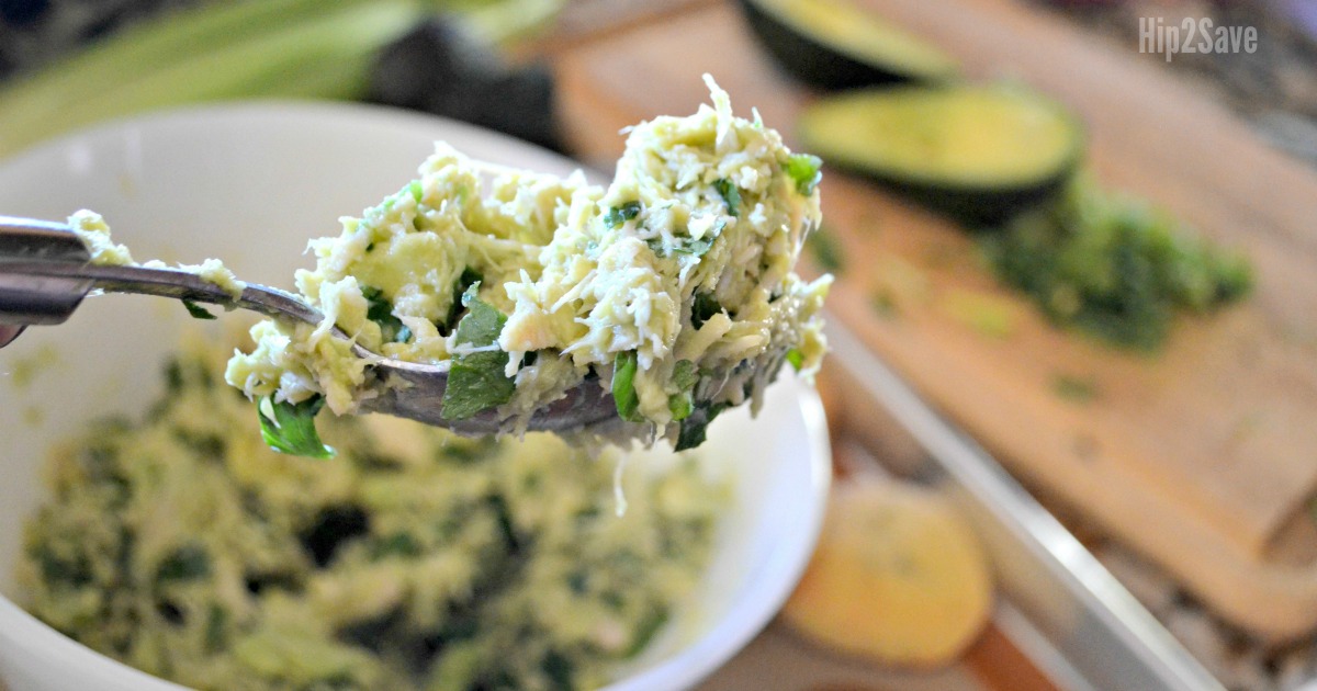 Low-Carb Avocado Chicken Salad on a fork