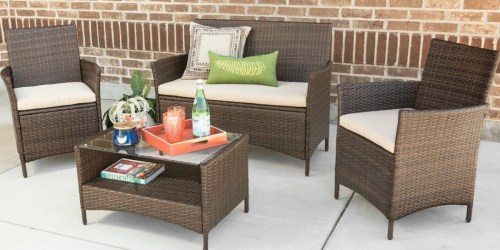 Wicker Patio 4-Piece Set with Cushions ONLY $199 Shipped