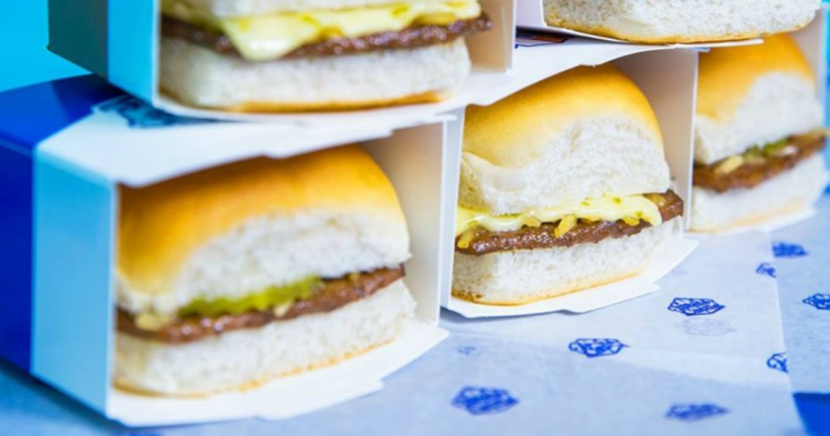A stack of White Castle Sliders