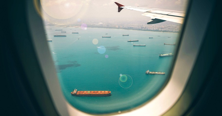 outside view from airplane window of ocean